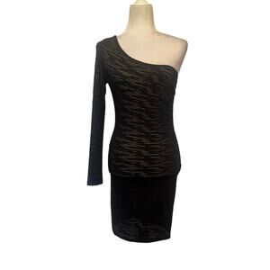 Papaya One Shoulder Bodycon Dress Sz M Y2k Sheer Burnout USA Whimsigoth Club